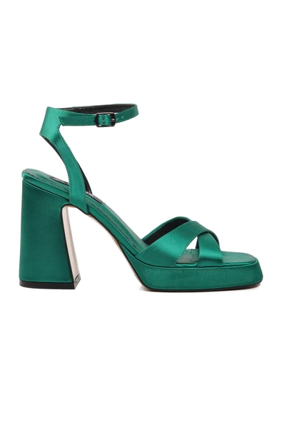 Venüs Yeşil Saten Kadın Abiye Ayakkabı