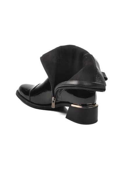 Venüs Siyah Rugan Hakiki Deri Kadın Topuklu Bot - 4