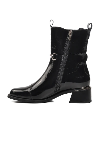 Venüs Siyah Rugan Hakiki Deri Kadın Topuklu Bot - 2