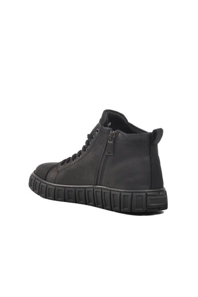 Bulldozer Siyah Nubuk Hakiki Deri Düz Erkek Bot - Resim 4