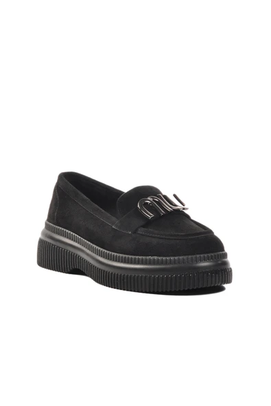 Aspor Siyah Süet Kadın Loafer Ayakkabı - 3