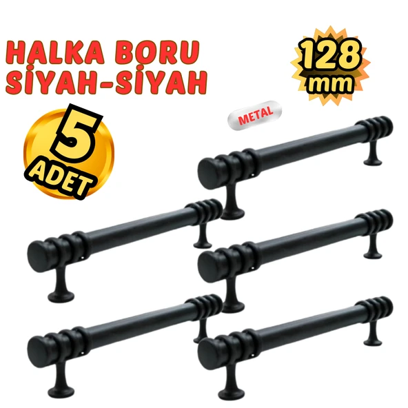 5 Adet Metal Halka Mobilya Çekmece Dolap Kulpu Siyah-Siyah 128mm