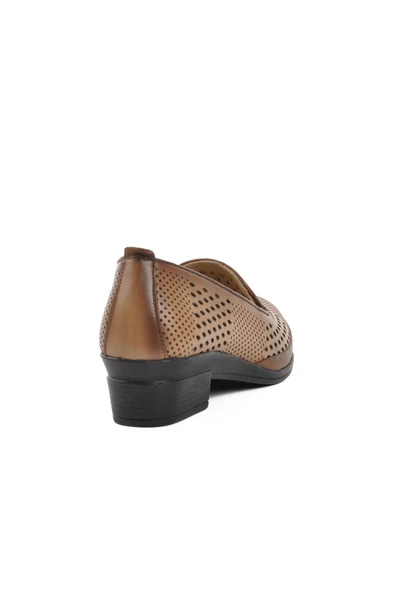 Aspor Krem Hakiki Deri Ortopedik Kadın Düz Rahat Günlük Ayakkabı - 4