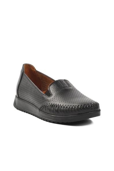 Aspor Siyah Hakiki Deri Ortopedik Kadın Düz Rahat Günlük Ayakkabı - Resim 3