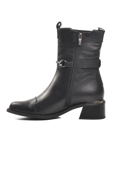 Venüs Siyah Hakiki Deri Kadın Topuklu Bot - Resim 2