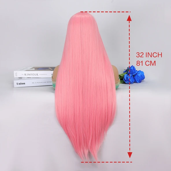 Şeker Pembesi Ekstra Uzun Tül Peruk - Resim 5