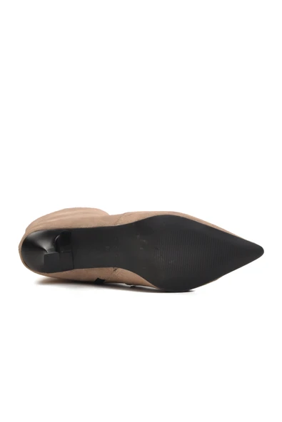 Aspor Bej Süet İçi Polarlı Hakiki Deri Kadın Topuklu Bot - Resim 5