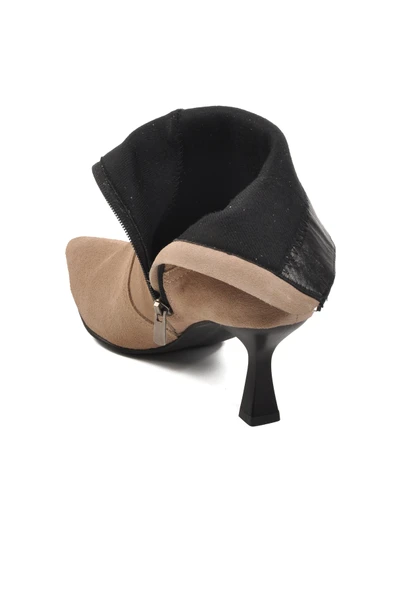 Aspor Bej Süet İçi Polarlı Hakiki Deri Kadın Topuklu Bot - Resim 4