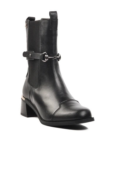 Venüs Siyah Hakiki Deri Kadın Topuklu Bot - Resim 3