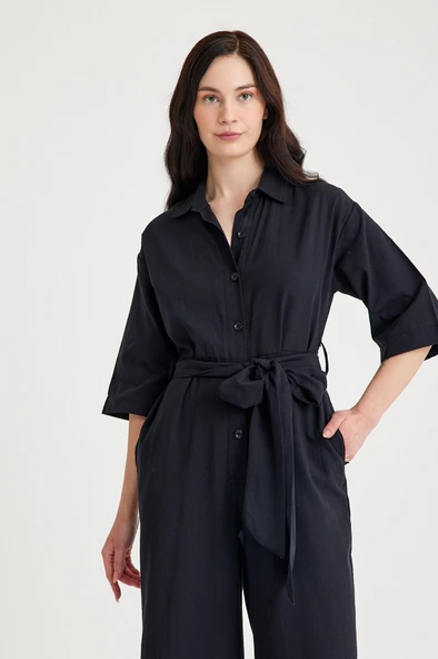 Keten Günlük Tulum Elbise - Resim 5