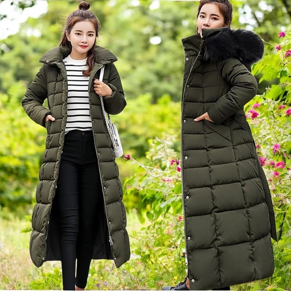 Kışlık Tam Boy Kürklü Şişme Kadın Mont - Resim 5