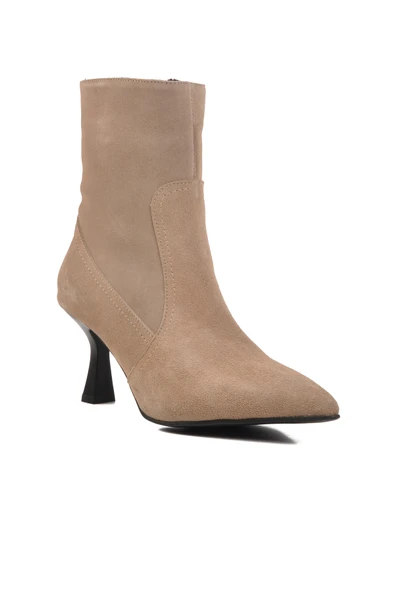 Aspor Bej Süet İçi Polarlı Hakiki Deri Kadın Topuklu Bot - Resim 3