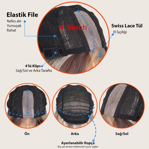Siyah Su Dalgalı Fiber Sentetik Tül Peruk - 6