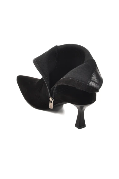 Aspor Siyah Süet İçi Polarlı Hakiki Deri Kadın Topuklu Bot - Resim 4