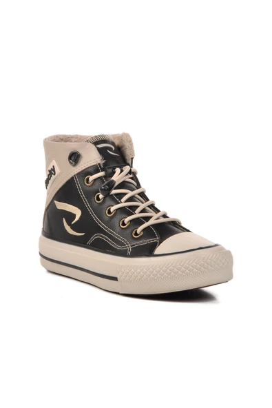 Walkway Siyah Bej Çocuk Hi Sneaker Ayakkabı - Resim 3