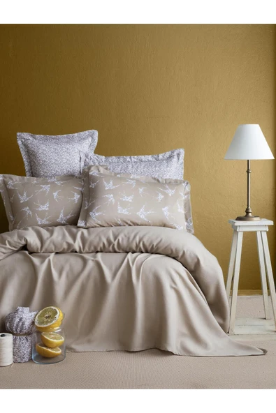 Apricitas HOME Çift Kişilik Bambu Pıke Set Freely Bej - Nevresımlı Pıke Takımı