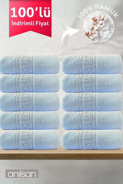 100'lü Greek Mavi Banyo Havlusu - 70x140 Cm, 490 Gr, %100pamuk, Spa Ve Otel Havlusu (10 Adet)