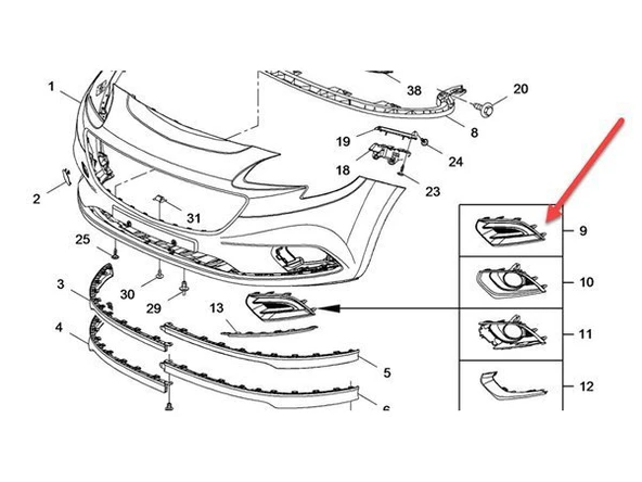 Opel Corsa Ön Tampon Sis Bakaliti Sol (2015-2019) 13419795 1.3, 1.4, 1.2, 1.6, 1.3 CDTI