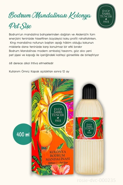 400 ML Bodrum Mandalinası Kolonyası 7 AL 6 ÖDE ve ROSIE Hediye - Resim 2
