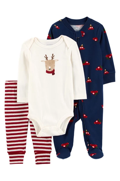 Carters Renkli Layette Erkek Bebek Tulum Body Pantolon Set 3'lü Paket 1R736510R