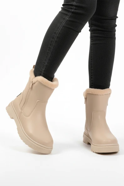 Aspor Bej İçi Kürklü Kadın Biker Bot ürün görseli