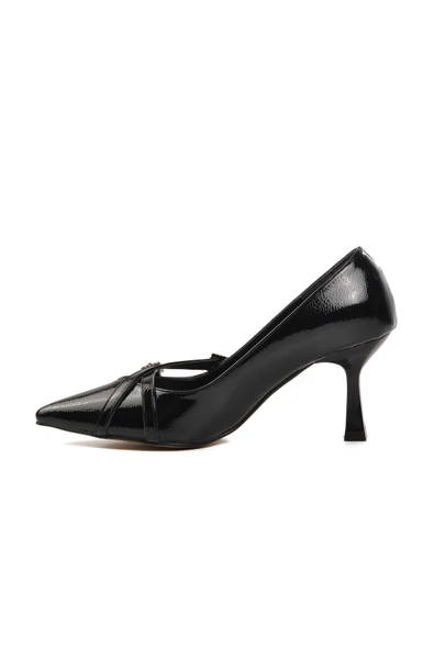 Aspor Siyah Kırışık Kadın Topuklu Stiletto Ayakkabı - 2