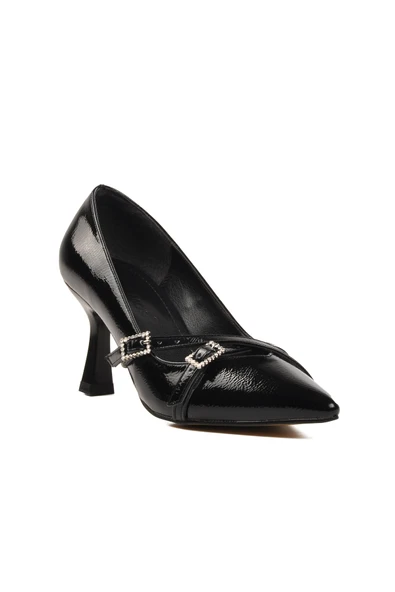 Aspor Siyah Kırışık Kadın Topuklu Stiletto Ayakkabı - 3