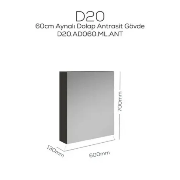 Creavit D20 Aynalı Dolap Antrasit