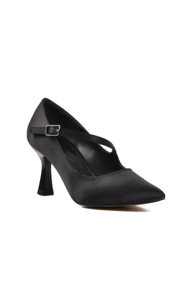 Aspor Siyah Saten Kadın Topuklu Stiletto Ayakkabı - 3