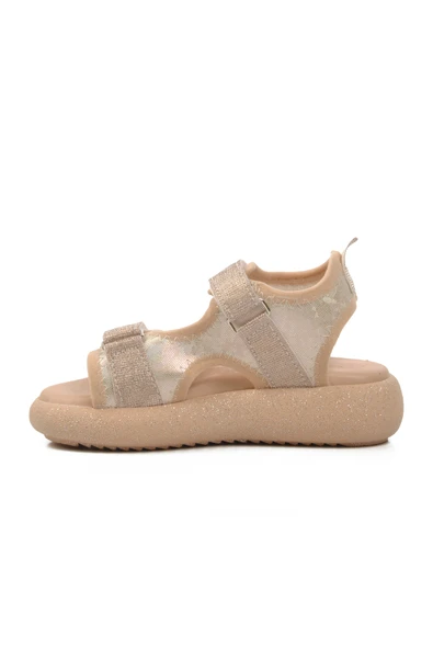 Aspor Bej Sedef Simli Çocuk Düz Sandalet - Resim 2