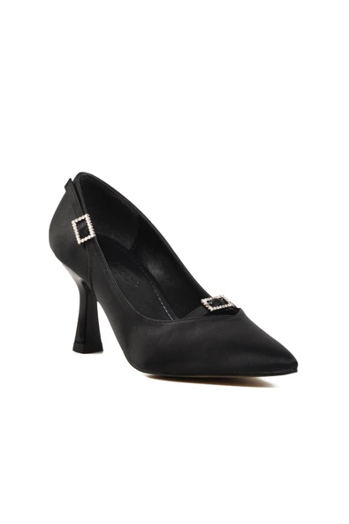 Aspor Siyah Saten Kadın Topuklu Stiletto Ayakkabı - 3