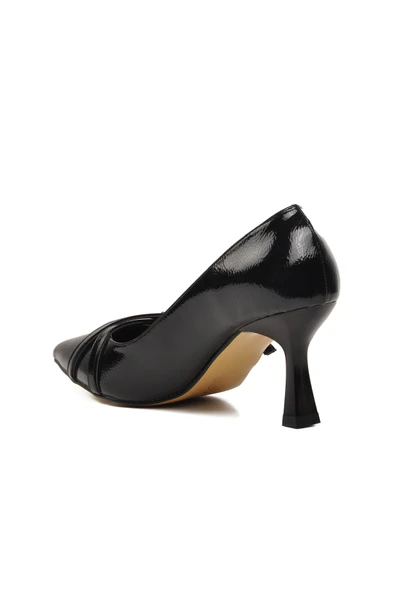 Aspor Siyah Kırışık Kadın Topuklu Stiletto Ayakkabı - 4