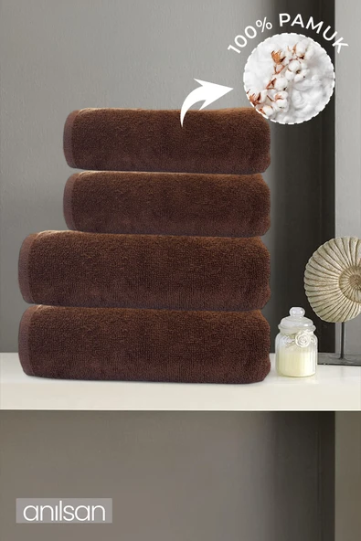 4'lü Kahverengi Havlu Seti %100 Pamuk - 2 Adet El Havlusu 50x90 ve 2 Adet Banyo Havlusu 70x140