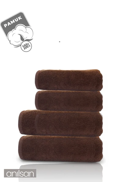 4'lü Kahverengi Havlu Seti %100 Pamuk - 2 Adet El Havlusu 50x90 ve 2 Adet Banyo Havlusu 70x140 - 2