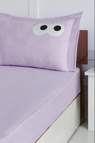 Upstyle Pes Lastikli Çarşaf Seti Tek Kişilik Funny DüzBoya Lila-Lila - Resim 2