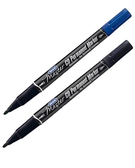 Mas Master Cd Permanent Marker Çift Uç Siyah ve Mavi 2Li Set 6414
