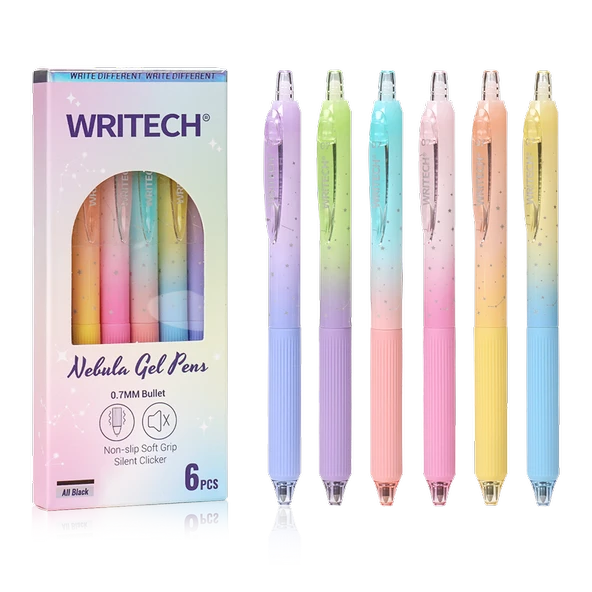 WRITECH W-0163 SOFT GRIP NEBULA SARI/MAVİ GÖVDE MAVİ JEL KALEM - 12'Lİ KUTU
