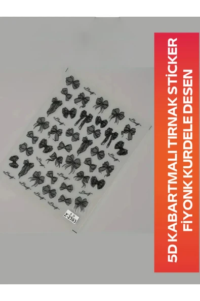 Fontenay 5D Kabartmalı Nail Art Tırnak Sticker Kurdele Fiyonk Desen Z-2393 - 3