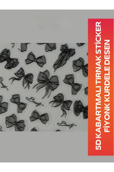 Fontenay 5D Kabartmalı Nail Art Tırnak Sticker Kurdele Fiyonk Desen Z-2393 - 2