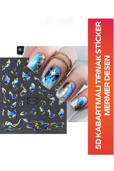 Fontenay 5D Kabartmalı Tırnak Sticker Mermer Desen Nail Art Sticker TH-1443