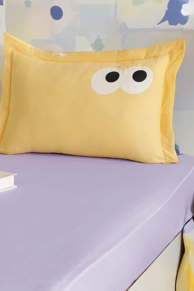 Pes Lastikli Çarşaf Seti Tek Kişilik Funny DüzBoya Lila-Sarı - Resim 3