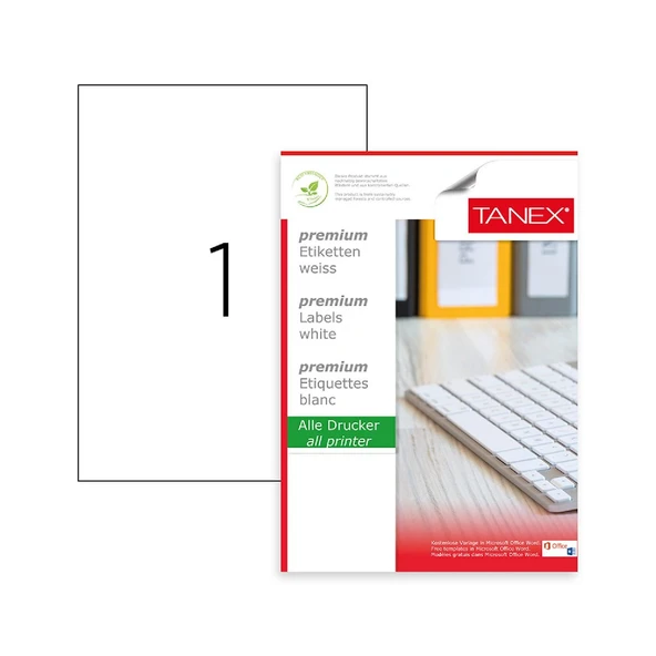 Tanex TW-2000 Beyaz Laser Etiket 210x297 mm 100 Adet