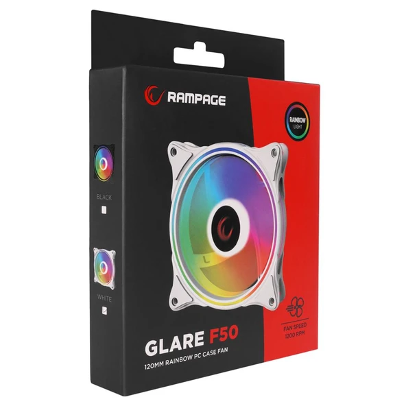 Rampage Fan Kasa Glare F50 38Cfm 1200Rpm 12Cm Raınbow 3P+4P Molex Soketlı Beyaz - 5
