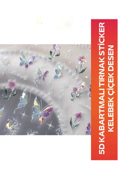 Fontenay 5D Kabartmalı Nail Art Tırnak Sticker Kelebek Çiçek Desen Z-2358 - 3