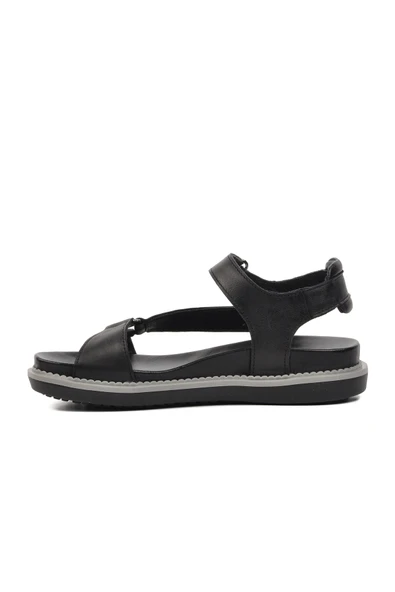 Venüs Siyah Hakiki Deri Kadın Düz Sandalet - Resim 7