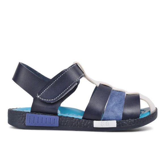 Aspor Lacivert Kot Beyaz Comfort Erkek Çocuk Düz Sandalet
