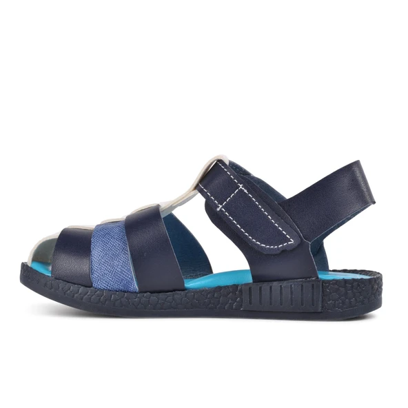 Aspor Lacivert Kot Beyaz Comfort Erkek Çocuk Düz Sandalet - 2