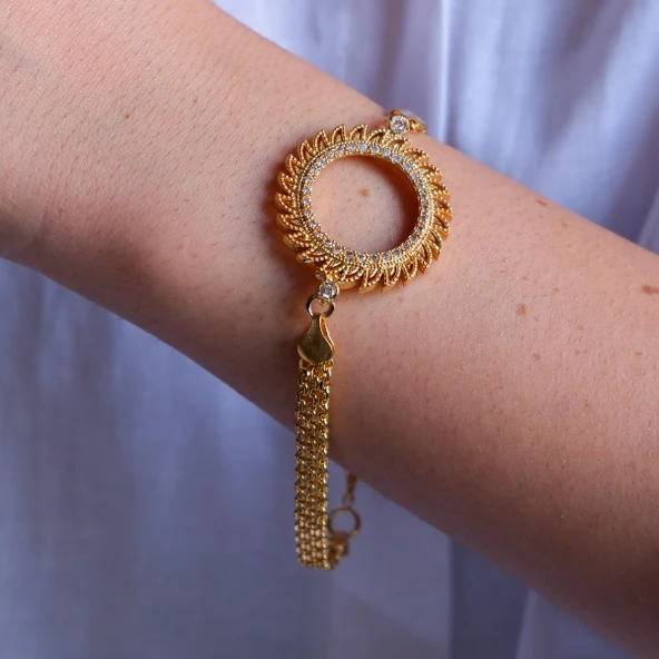 Yarım Altın Çerçeve Bileklik Çelik Altın Kaplama Güneş Model BLK-1083 - Resim 2