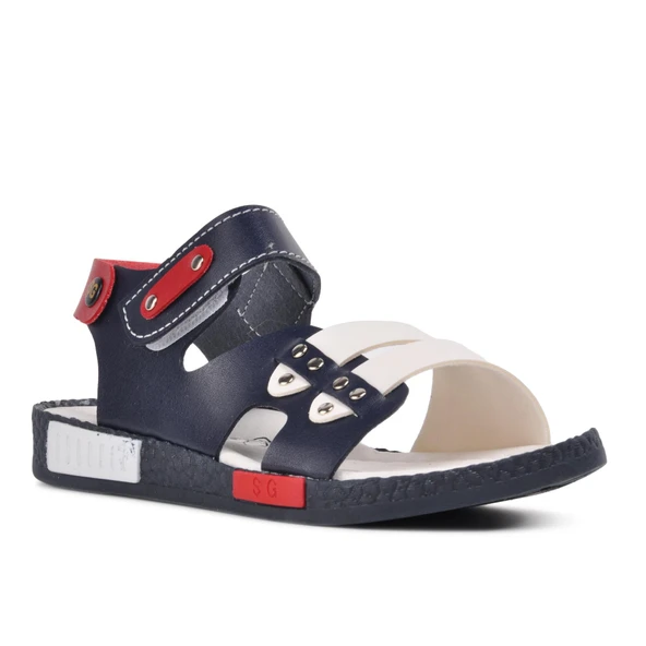 Aspor Lacivert Beyaz Kırmızı Comfort Erkek Çocuk Düz Sandalet - 3