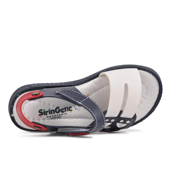 Aspor Lacivert Beyaz Kırmızı Comfort Erkek Çocuk Düz Sandalet - 4